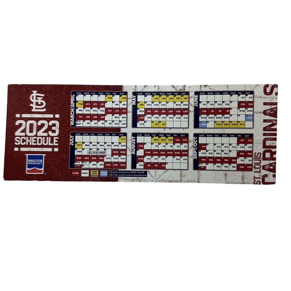 St Louis Cardinals 2023 MLB Schedule Magnet Shelter Insurance‎ 8.5x3.5 Baseball